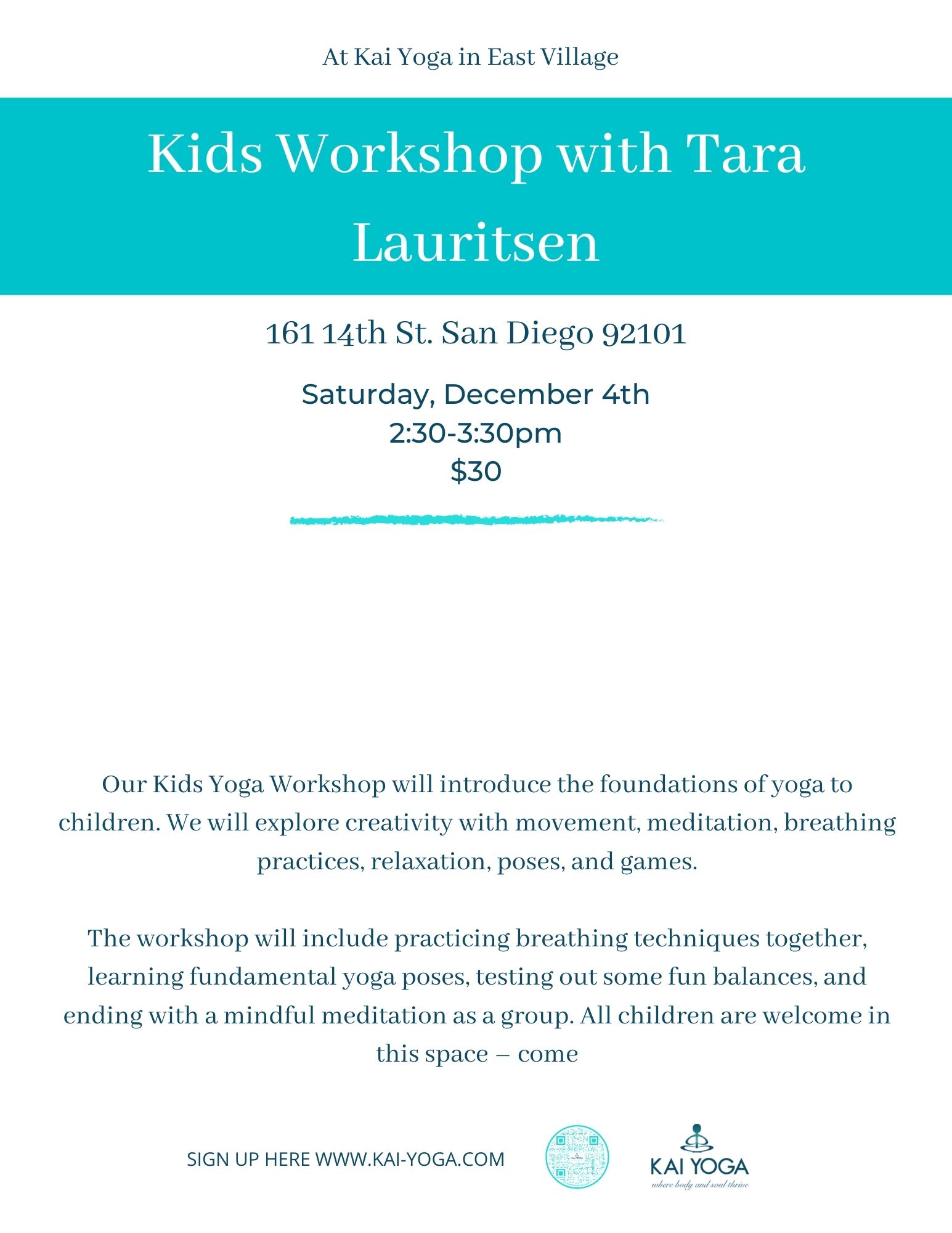 Kai Yoga - Kids Workshop with Tara Banner